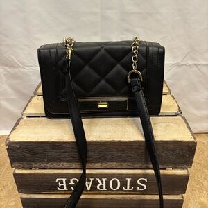 Mossimo Black Quilted Crossbody Bag Gold Chain Strap Flap Purse